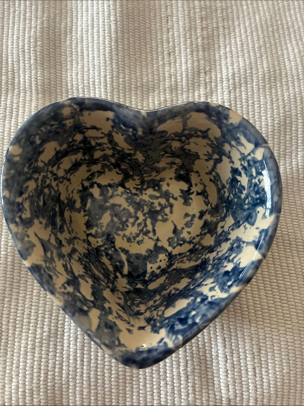 Handcrafted Heart Ceramic Bowl in Blue and Cream